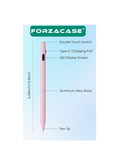Forzacase Apple Uyumlu iOS Android Tablet Ve Telefonlar İle Led Göstergeli Dokunmatik Kalem Pembe - Fc1161 Pembe