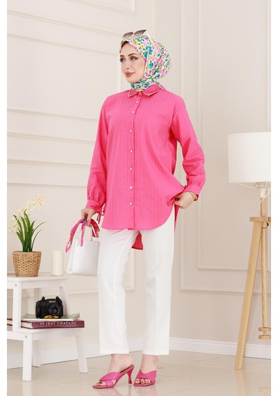 Sevitli Taş Detaylı Hilal Tunik-fuşya-4957 Fuşya