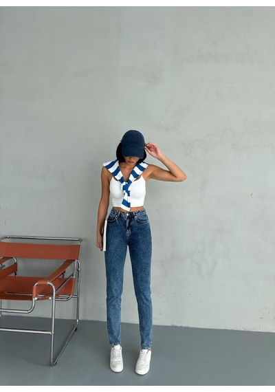 Zeo Basic Likralı Mom Jean Buz Mavi Koyu-mavi-kar