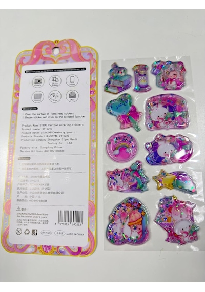 Sevimli Karakterler Temalı 3d Sulu Simli Boncuklu Kabartmalı Sticker Etiket Seti 1