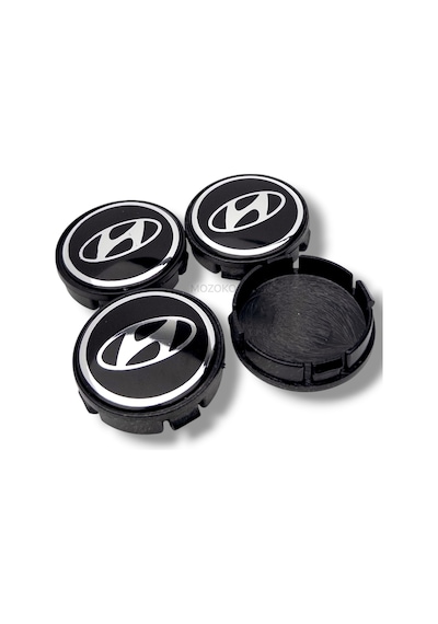 56 Mm Hyundai Uyumlu Siyah Krom Geçmeli Jant Göbeği Kapak Seti 4 Adet