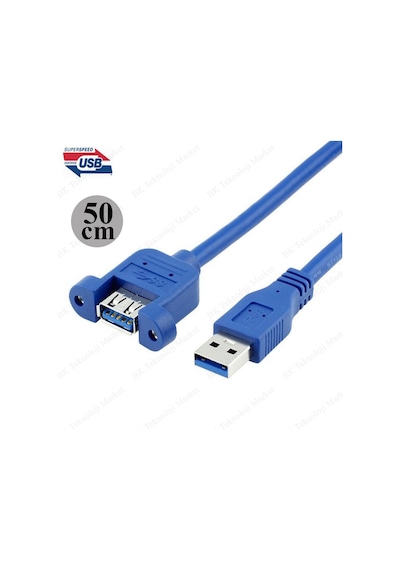 Panel Tipi Vidalı Usb 3.0 Dişi - Erkek Uzatma Kablosu-50cm