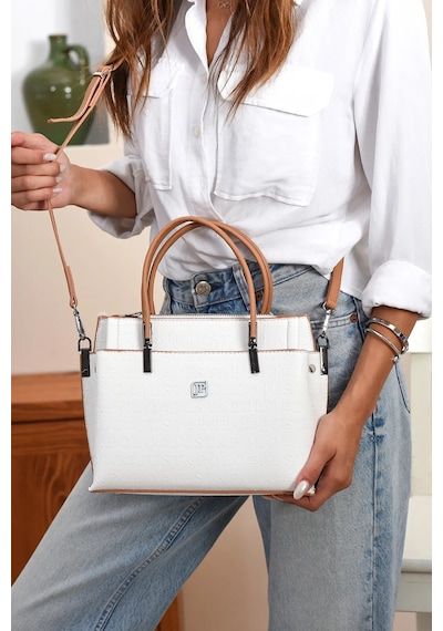Just Polo 5 Bölmeli Şık El & Omuz Çantası Shoulder Bag Ebat : 22 X 25 Cm Beyaz - Taba 68202391