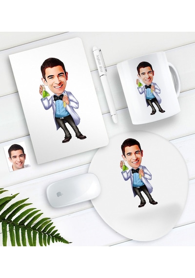 Kişiye Özel Bay Kimya Mühendisi Karikatürlü Defter Kalem Kupa Mou