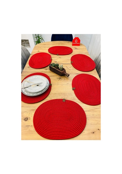 Jüt Hasır Amerikan Servis Oval Supla 6 Lı Kırmızı Kırmızı