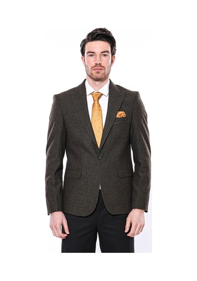 Sivri Yaka Tek Düğme Haki Slim Fit Ceket Wessi 001