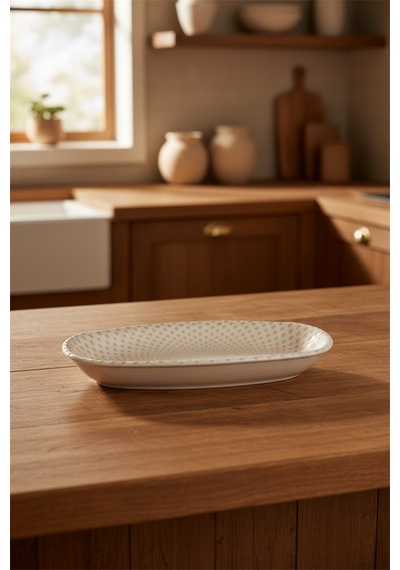 12'li Valencia Oval Kayık Tabak 25cm Dijital Punto Rinart Krem