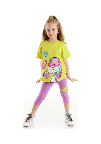 Denokids Cool Unicorn Kız Tayt Takım Çok Renkli