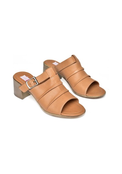 Fox Shoes P555450903 Taba Hakiki Deri Kalın Topuklu Günlük Kadın Terlik Taba-hakiki Deri Taba
