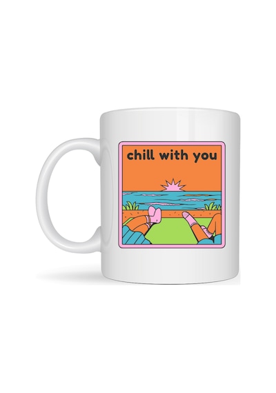Chill With You Tasarımlı Porselen Kupa Model 35 - Sıcacık Anlar İçin Özel Tasarım Kahve Kupası Düz Renkli