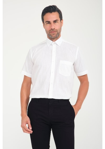 Klasik Kısa Kol Linen Keten Yaka Düğmeli Hediye Kutulu Erkek Gömlek Fs-001202 - Ekru-1690