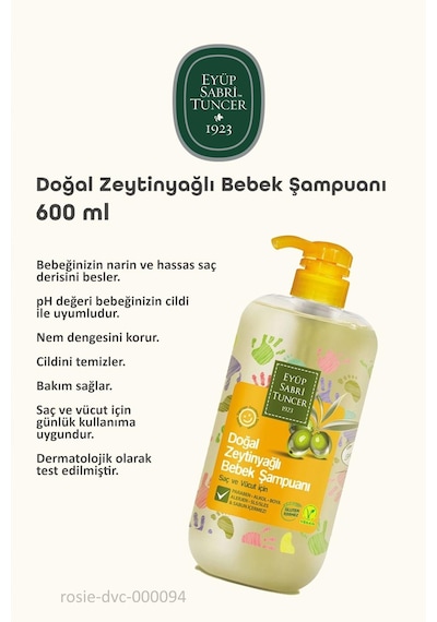 3 Adet Eyüp Sabri Tuncer Doğal Zeytinyağlı Bebek Şampuanı 600 Ml Ve Rosıe Pamuk