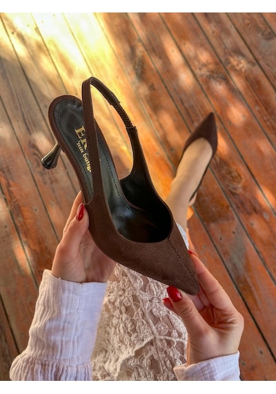 Ervanın Butiği Kahve Süet Ketty Kadın Topuklu Stiletto-6052