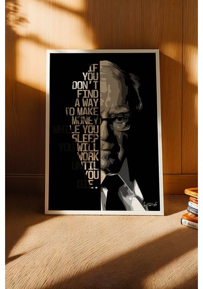 Warren Buffett Motivasyon Tablosu - Finansal Özgürlük Serisi Çerçeveli Ofis Duvar Dekoru Beyaz