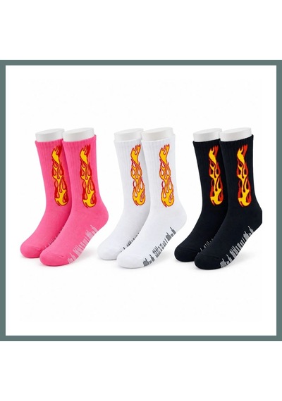 Bezos Unisex Alev Desenli Çorap 3'lü Set Pamuklu Uzun Soket Dikişsiz Nefes Alan Günlük Spor Çorabı Yumuşak Ventra Çok  Renkli