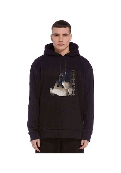 Deaath Note Baskılı Siyah Erkek Örme Kapşonlu Sweatshirt