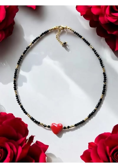 Spinel Ve Hematit Taşı Kalp Kolye Çok renkli