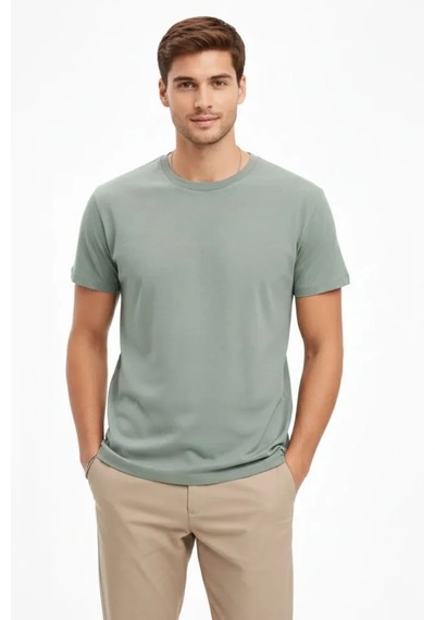 Suma Erkek Bisiklet Yaka Tişört Regular Kalıp Basic Pamuklu Günlük Kullanım T-shirt - Mint Yeşili