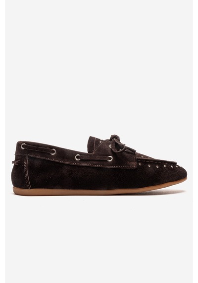 Luvishoes Cuesta Kahverengi Süet Hakiki Deri Troklu Bağcıklı Kadın Loafer Ayakkabı