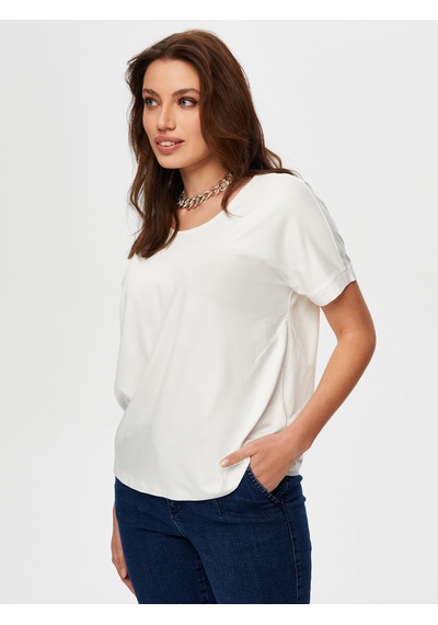 Yuvarlak Yaka Düşük Kollu T-shirt B00003-1 B00003-173 Ekru