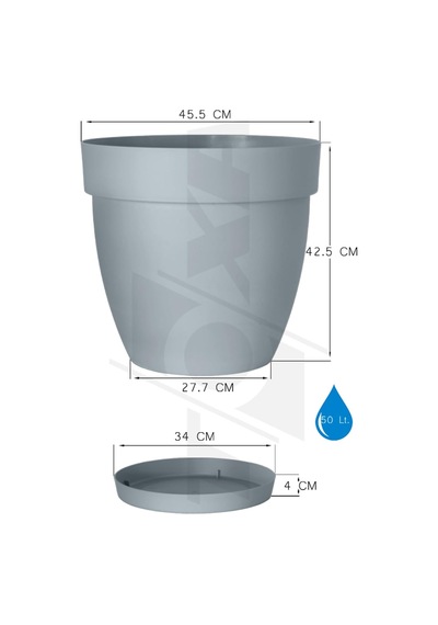 Mono Saksı Tabaklı Drenaj Delikli Izgaralı Plastik Çiçek Saksısı Gri, 50 Litre