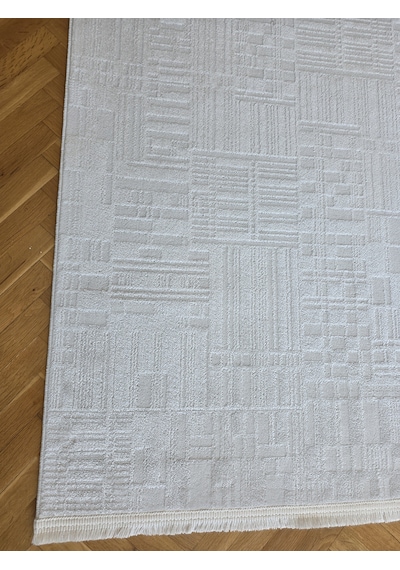 Elvey Home London Krem Dekoratif Bambu Akrilik Yumuşak Modern Özel Ölçü Salon Koridor Oturma Çocuk Odası Halısı 001-krem