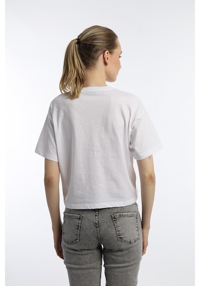 Kadin Oversize Fit Crop Tişört Beyaz