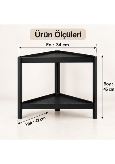 2 Katlı Modüler Üçgen Köşe Rafı Siyah 34x46x41 Cm Çok Amaçlı Çok Renkli
