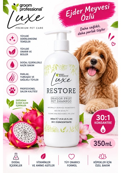 Groom Professional Luxe Ejder Meyveli Tüy Onarıcı Köpek Şampuanı 350 Ml 1:30 Konsantre