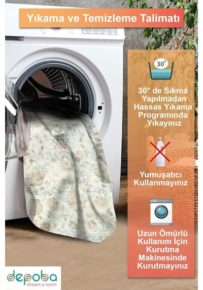 Depoba Delas Şönil Vintage Kaymaz Pamuk Tabanlı Yıkanabilir Antibakteriyel Yolluk Koridor Halısı 100x300 Diğer