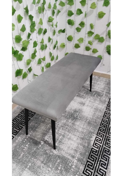 Özcan Metal Siyah Metal Ayaklı Metal Kasalı Bench Mutfak Salon Antre Yatak Odası Balkon Puf Bank Gri