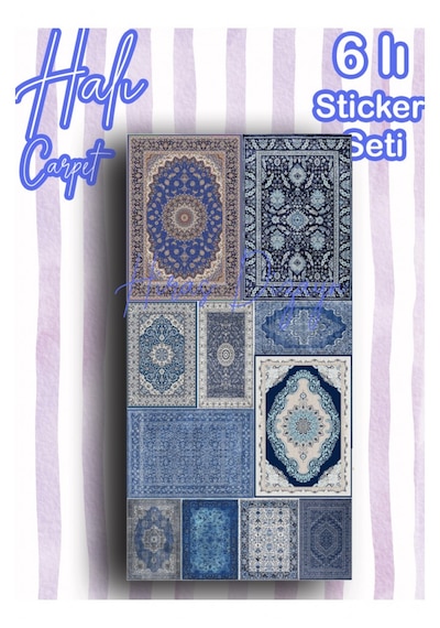 Hiras Dizayn Mavi Halı Ve Kilim Desenli Sticker Seti 6 Sayfa Çok Renkli