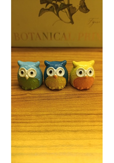 Artepieza Üç Bilge Baykuş Seti-renkli Dostlar Baykuş Seti-3 Lü Dekoratif Mini Set - Mavi-lacivert-sarı 4 4 4 4