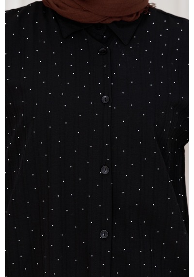 Sevitli Göğüsü Taş Detaylı Oversize Tunik-siyah-5225 Siyah