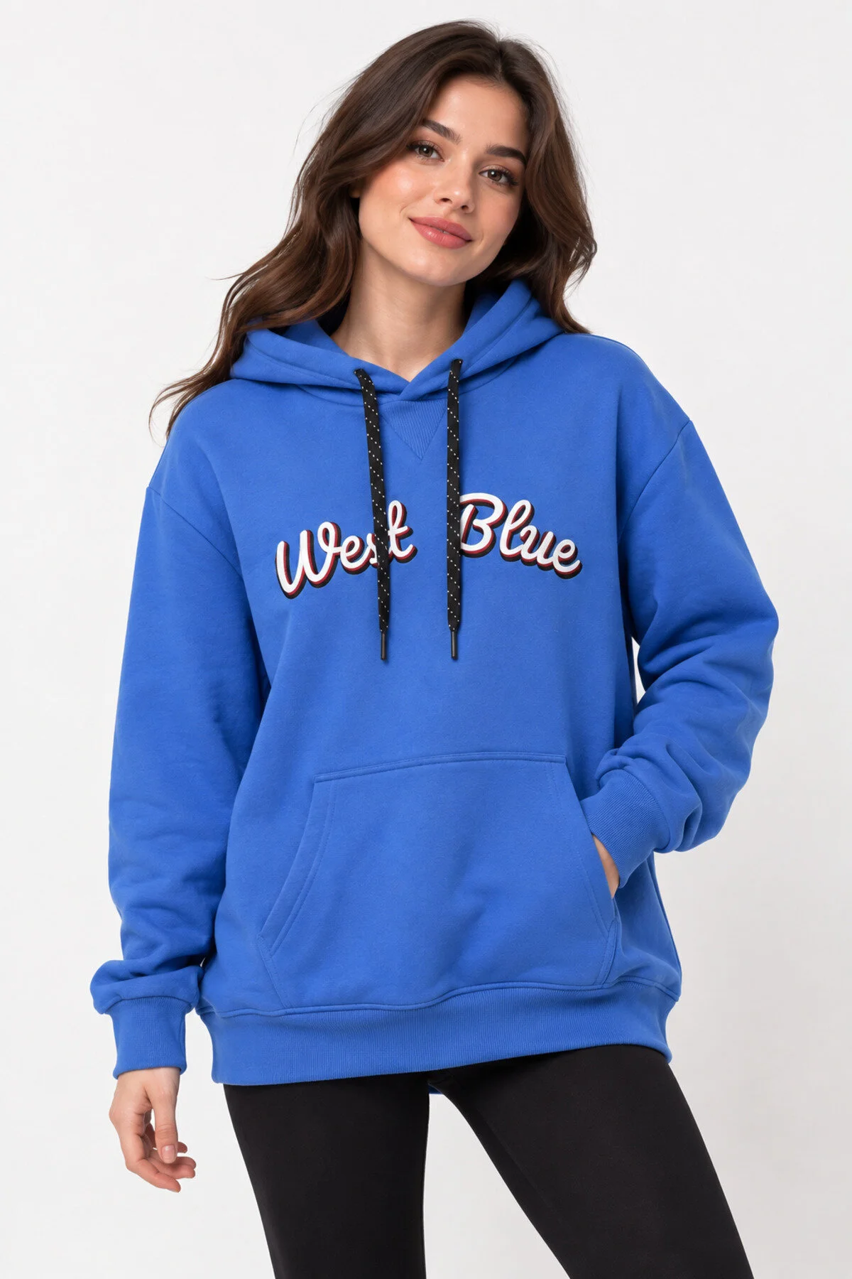 Neco Giyim Unisex Kapüşonlu Mavi Sweatshirt Kanguru Cepli Pamuklu Regular Fit Günlük Spor Sweat