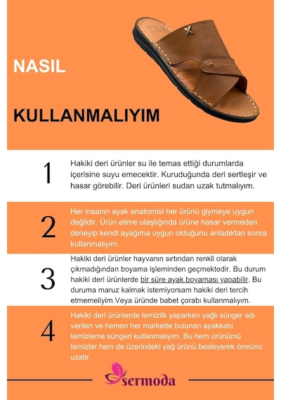 Sermoda Deri Erkek Terlik Hafif Terlik Deri Şırıngıl Taba