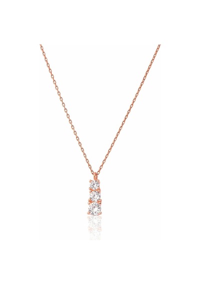 Zanaatsilver 925 Ayar Gümüş Rose Sıralı 3taş Tria Kolye