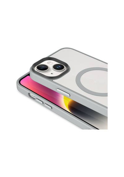 Apple Uyumlu iPhone 14 Plus Kılıf Mat Arka Yüzey Wireless Şarj Özellikli Mkst Flet M-safe Kapak - Gri Gri