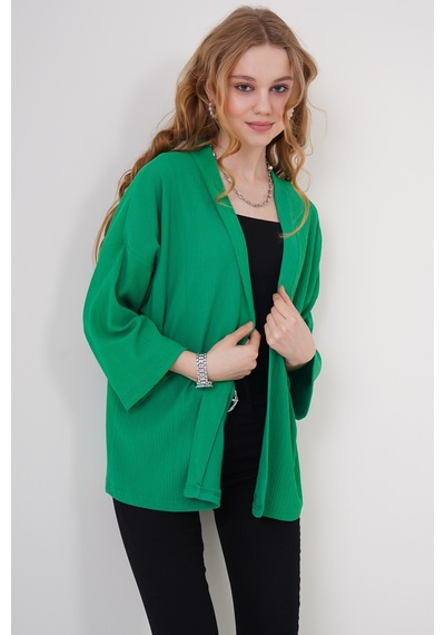 Bigdart 5862 Örme Kimono - Yeşil 001
