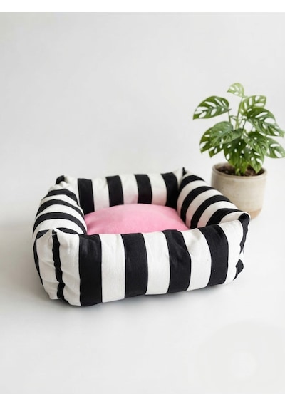 Lüks Kare Zebra Desen Kedi Köpek Yatağı - Pembe