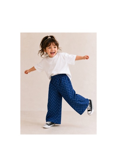 Elovias Çocuk Koyu Mavi Desenli Oversize Bohem Şalvar Pantolon 2-3-4-5 Yaş Lacivert