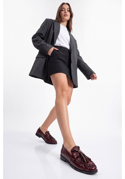 Luvi Shoes Marston Bordo Kırışık Rugan Püsküllü Kadın Loafer Ayakkabı