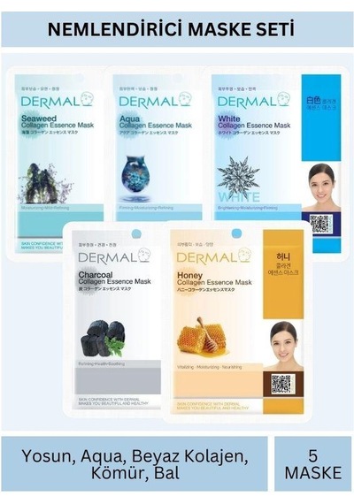 Dermal Nemlendirici Deniz Yosunu Aqua Beyaz Kömür Bal Özlü Maske Seti 23gr X 5adet