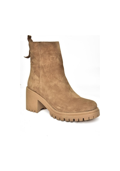 Fox Shoes R654006502 Taba Hakiki Deri Süet Kalın Topuklu Kadın Bot Taba