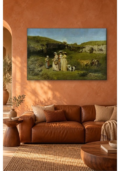 Fida Courbet Kırda Gezinen Köylü Hanımlar Canvas Tablo Çok Renkli