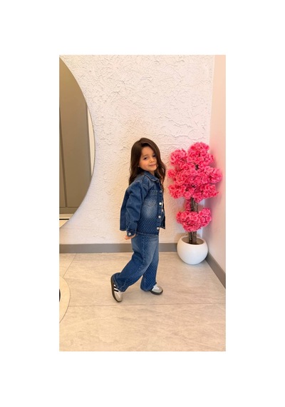 Poala Kids Taşlı Kot Takım İndigo