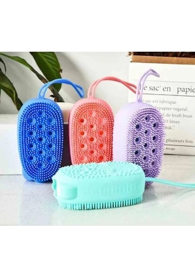 Kese Kaliteli Çift Tasarımlı Peeling Etkili Yumuşak Masaj Yapan Süngerli Silikon Banyo Kesesi Çok Renkli