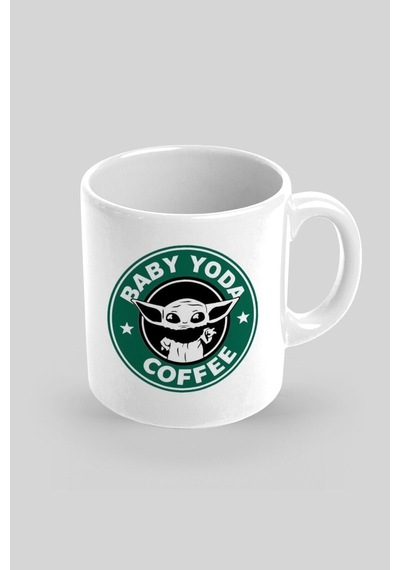 Baby Yoda Coffee Baskılı Kupa Bardak Beyaz