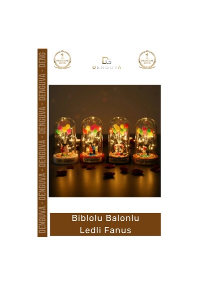 Fanus Dekoratif Işıklı Gece Lambası Masa Üstü Cam Tasarım Romantik Biblolu Balonlu Ledli Fanus