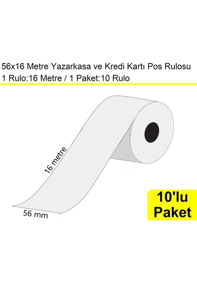 56x16 Metre Termal Kredi Kartı Ve Yazarkasa Pos Rulosu 10'lu Paket